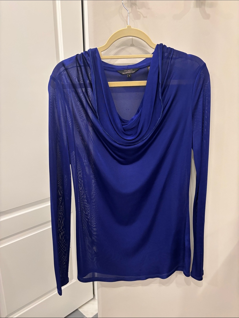 Ted Baker London Royal Blue Draped Cowl Neck Long Sleeve Top